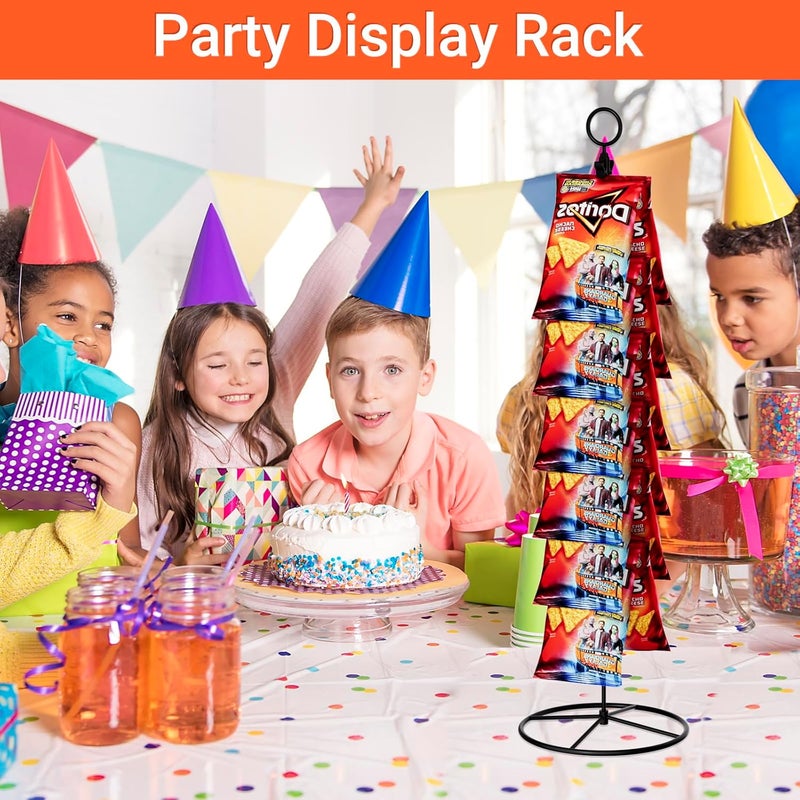 TJMOREE 2 Pack Chip Rack Display Stand, Snack Organizer for Countertop, Chip Bag Holder with 14 Clips, Chip Stand Display for Party, Office, Pantry(Black) - Image 5